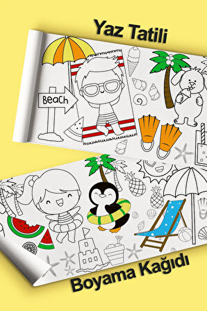 Yaz Tatili Temalı Bebek, Kreş ve Çocuk Aktivite ve Boyama Rulosu - Kids Coloring Roll