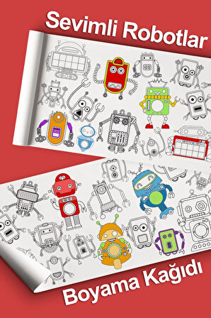 Sevimli Robotlar Temalı Bebek, Kreş ve Çocuk Aktivite ve Boyama Rulosu - Kids Coloring Roll