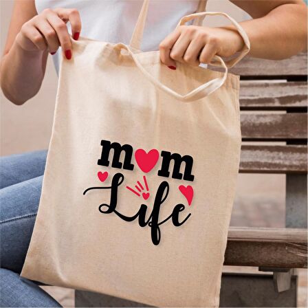 Mom Life Tasarımlı Hediyelik Bez Çanta - AB08