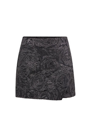 Kadın Çok Renkli Desenli Yüksek Bel Şık Mini Jakar Şort Etek