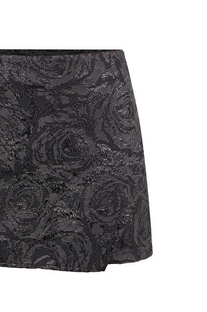 Kadın Çok Renkli Desenli Yüksek Bel Şık Mini Jakar Şort Etek