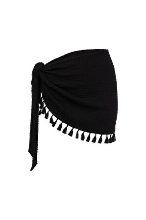 Pareo Siyah Püsküllü Plaj Giyim