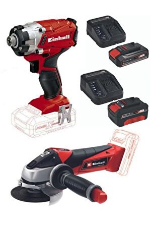 Einhell TE-CI 18/1 LI 2.5 Ah Çift Akülü Darbeli Vidalama + TE-AG 18/115 Akülü Avuç Taşlama
