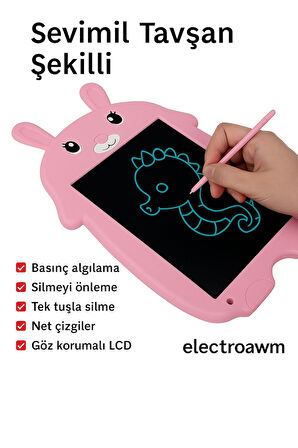 Tavşan Şekilli LCD Yazı ve Çizim Tableti | Çocuklar İçin Eğitici ve Eğlenceli Oyuncak Tablet