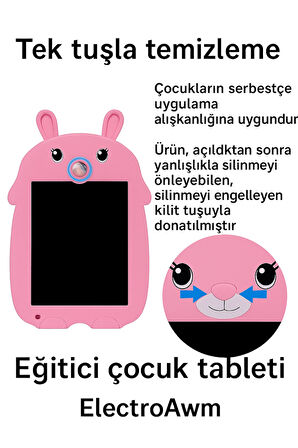 Tavşan Şekilli LCD Yazı ve Çizim Tableti | Çocuklar İçin Eğitici ve Eğlenceli Oyuncak Tablet