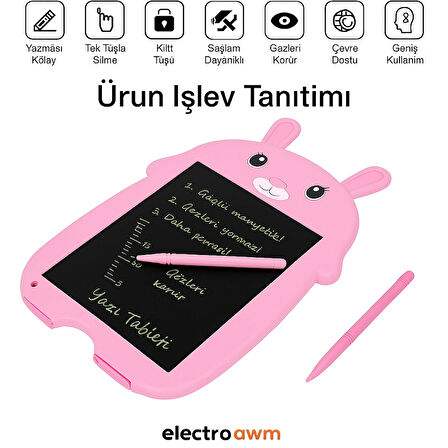 Tavşan Şekilli LCD Yazı ve Çizim Tableti | Çocuklar İçin Eğitici ve Eğlenceli Oyuncak Tablet