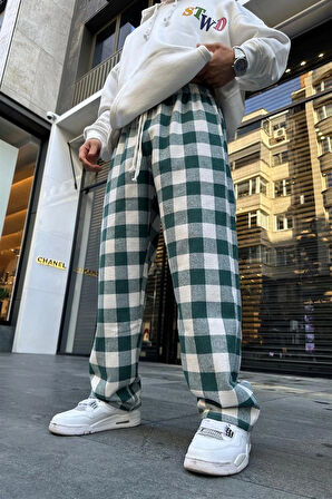 Unisex Ekoseli Oversize Pantolon – %100 Pamuk, Relax Fit, Kışlık Sıcak Tutan Streetwear Günlük Eşofman Altı (S–XXL)