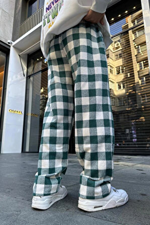 Unisex Ekoseli Oversize Pantolon – %100 Pamuk, Relax Fit, Kışlık Sıcak Tutan Streetwear Günlük Eşofman Altı (S–XXL)