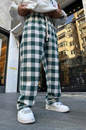 Unisex Ekoseli Oversize Pantolon – %100 Pamuk, Relax Fit, Kışlık Sıcak Tutan Streetwear Günlük Eşofman Altı (S–XXL)