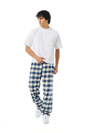 Unisex Ekoseli Oversize Pantolon – %100 Pamuk, Relax Fit, Kışlık Sıcak Tutan Streetwear Günlük Eşofman Altı (S–XXL)