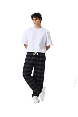 Unisex Ekoseli Oversize Pantolon – %100 Pamuk, Relax Fit, Kışlık Sıcak Tutan Streetwear Günlük Eşofman Altı (S–XXL)