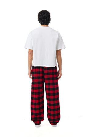 Unisex Ekoseli Oversize Pantolon – %100 Pamuk, Relax Fit, Kışlık Sıcak Tutan Streetwear Günlük Eşofman Altı (S–XXL)