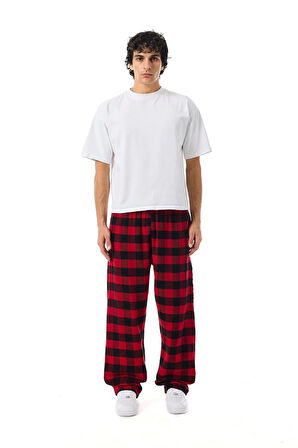 Unisex Ekoseli Oversize Pantolon – %100 Pamuk, Relax Fit, Kışlık Sıcak Tutan Streetwear Günlük Eşofman Altı (S–XXL)