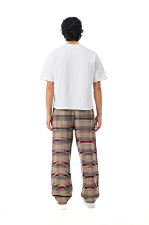 Unisex Ekoseli Oversize Pantolon – %100 Pamuk, Relax Fit, Kışlık Sıcak Tutan Streetwear Günlük Eşofman Altı (S–XXL)