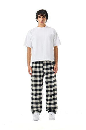 Unisex Ekoseli Oversize Pantolon – %100 Pamuk, Relax Fit, Kışlık Sıcak Tutan Streetwear Günlük Eşofman Altı (S–XXL)