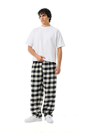 Unisex Ekoseli Oversize Pantolon – %100 Pamuk, Relax Fit, Kışlık Sıcak Tutan Streetwear Günlük Eşofman Altı (S–XXL)