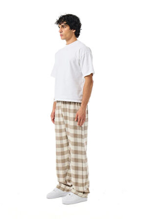 Unisex Ekoseli Oversize Pantolon – %100 Pamuk, Relax Fit, Kışlık Sıcak Tutan Streetwear Günlük Eşofman Altı (S–XXL)