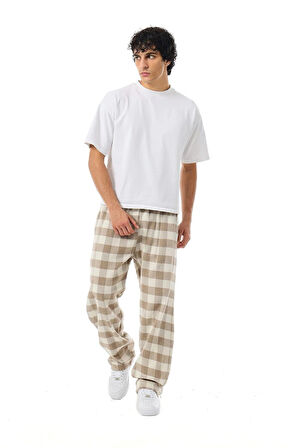 Unisex Ekoseli Oversize Pantolon – %100 Pamuk, Relax Fit, Kışlık Sıcak Tutan Streetwear Günlük Eşofman Altı (S–XXL)