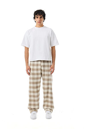 Unisex Ekoseli Oversize Pantolon – %100 Pamuk, Relax Fit, Kışlık Sıcak Tutan Streetwear Günlük Eşofman Altı (S–XXL)