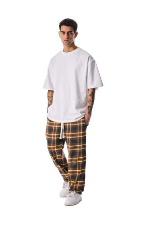 Unisex Ekoseli Oversize Pantolon – %100 Pamuk, Relax Fit, Kışlık Sıcak Tutan Streetwear Günlük Eşofman Altı (S–XXL)