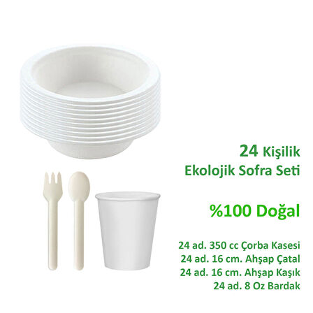 Ekolojik 24 Kişilik Çorba Parti Piknik Sofra Sunum Seti - Çorba Kasesi Bardak Çatal Kaşık Takımı
