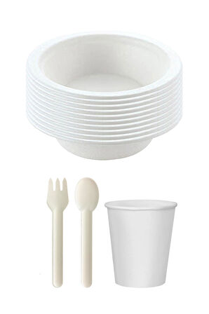 Ekolojik 72 Kişilik Çorba Parti Piknik Sofra Sunum Seti - Çorba Kasesi Bardak Çatal Kaşık Takımı