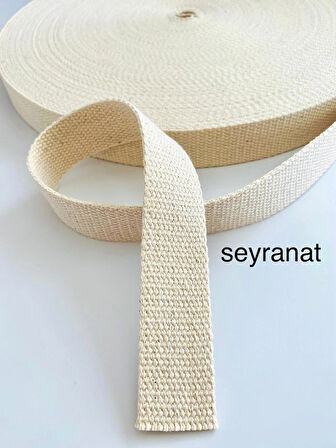 Ekru Renk Kırık Beyaz Şerit Kolon Dar Dokuma 3 cm 3 Metre Çanta Askısı Sapı