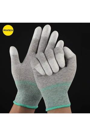 PU Parmak Kaplamalı ESD Anti-Statik Karbon Eldiven - Hassas Elektronik Montaj ve Koruyucu İş Eldiveni (Standart Boy)
