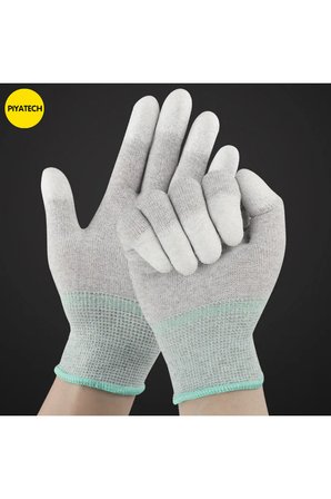 PU Parmak Kaplamalı ESD Anti-Statik Karbon Eldiven - Hassas Elektronik Montaj ve Koruyucu İş Eldiveni (Standart Boy)