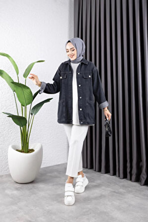 Kadın Cep Detaylı Denim Kot Ceket