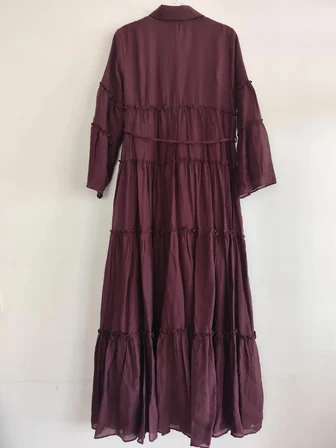 Tenfısı Woman Wear Mürdüm Fiyonk Detaylı Maxi Tesettür Elbise Uzun Kol Tensel Kumaş