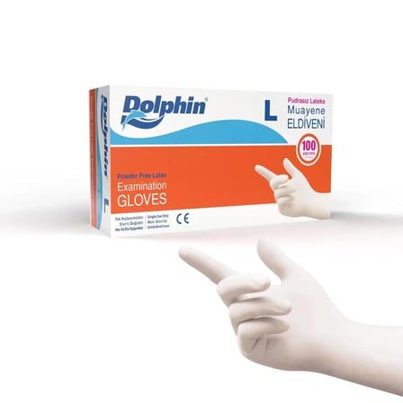 ŞeyliŞeyler - Dolphin Pudrasız Beyaz Lateks Muayene Eldiveni L Beden (5 Paket / 500 Adet)