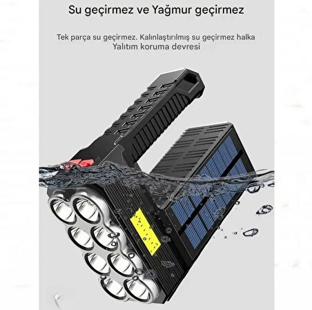 QASUL Ultra Güçlü 8 GÖZLÜ Solar Güneş Panelli Şarjlı Kamp Lambası Uzun Menzilli Kamp Feneri