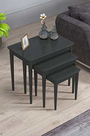 Elegance Antrasit Mdf Lake Boyalı Tabla Gürgen Ayak 3 Lü Zigon Sehpa Takımı Çay Sehpası Servis Sehpa