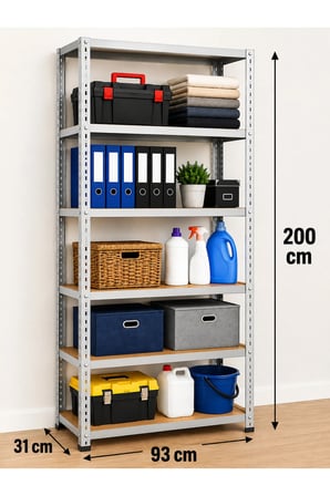 6 Katlı Çelik Elektrostatik Raf Sistemi, Depo, Arşiv, Kiler, Dosya, Market, Ayakkabı, Çiçek, Rafı Boyut: 31x93x200 cm Kalınlık: 0,70 mm