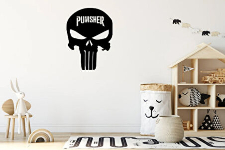 The Punisher Temalı Ahşap LED Işıklı Tablo – El Yapımı Lazer Kesim Dekoratif Hediye Lamba