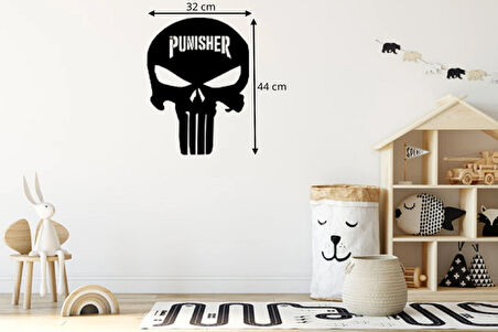 The Punisher Temalı Ahşap LED Işıklı Tablo – El Yapımı Lazer Kesim Dekoratif Hediye Lamba