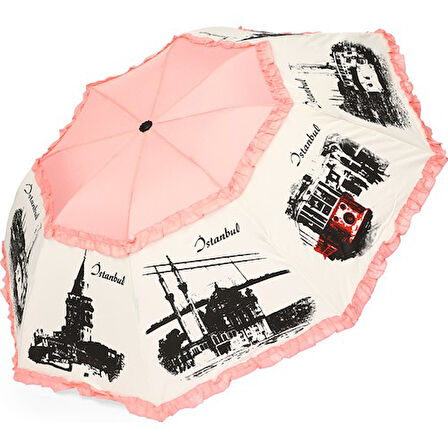 Eleven Pembe İstanbul Konseptli Katlanır Şemsiye