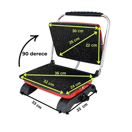 Elis Concept & Dökümix Demir Döküm Granit Kırmızı 1800 Watt 4-6 Dilim Ev-Sanayi-Büfe Tipi Tost Makin