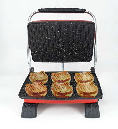 Elis Concept & Dökümix Demir Döküm Granit Kırmızı 1800 Watt 4-6 Dilim Ev-Sanayi-Büfe Tipi Tost Makin