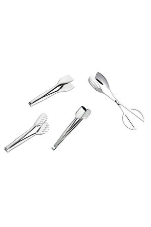 Nehir 4'lü Çelik Maşa Seti (Pasta Maşa+Izgara Maşa 33cm+Makas Maşa+Makarna Maşa)