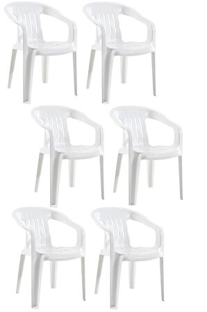 Elit Koltuk 6'lı Avantaj Paketi - Beyaz Renk Plastik Bahçe Balkon Sandalyesi