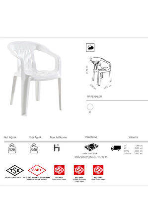 Elit Koltuk 6'lı Avantaj Paketi - Beyaz Renk Plastik Bahçe Balkon Sandalyesi