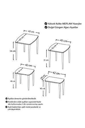Preda Serisi Mdf 1.sınıf 4lü Zigon Sehpa Takımı