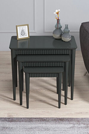 Elegance Mdf Ve Lake Boya, Krem-gold 3lü Zigon Sehpa Takımı, Gold Gürgen Ayaklar