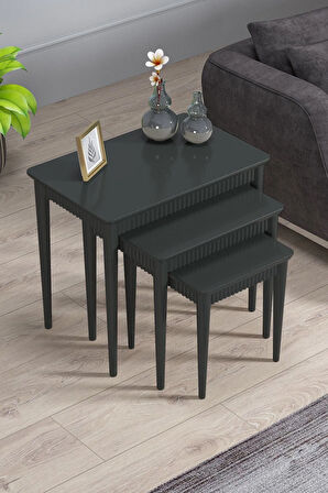 Elegance Mdf Ve Lake Boya, Krem-gold 3lü Zigon Sehpa Takımı, Gold Gürgen Ayaklar