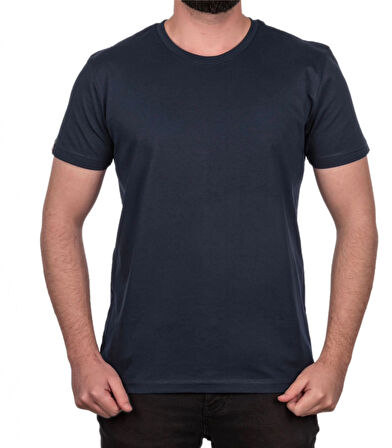 Erkek Lacivert %100 Pamuk Regular Kesim Sıfır Yaka Basic Tişört - Premium