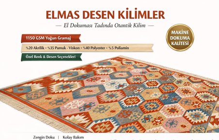 Algelsineve Elmas Desen Kilim – El Dokuması Tadında Otantik Görünüm