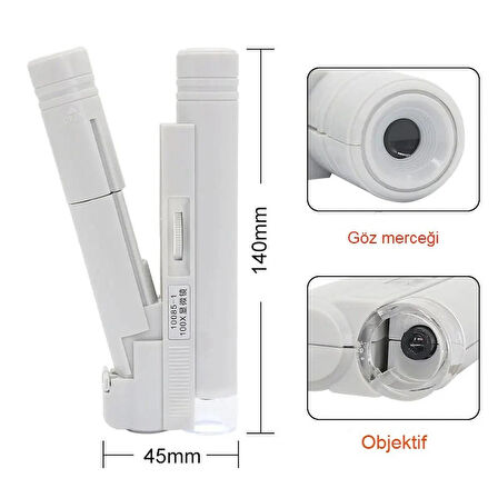 Cep Mikroskop 100X Taşınabilir LED Işıklı Yüksek Kaliteli Lens Taşıma Çantalı Kompakt El Mikroskobu