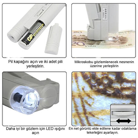 Cep Mikroskop 100X Taşınabilir LED Işıklı Yüksek Kaliteli Lens Taşıma Çantalı Kompakt El Mikroskobu